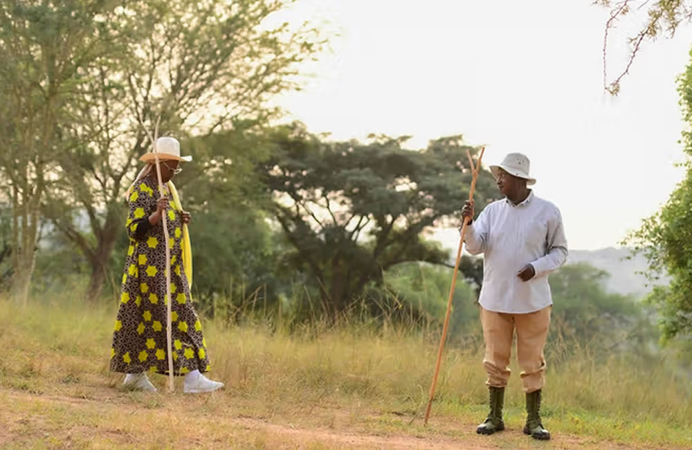 Museveni and Wife Walk Around Rwakitura