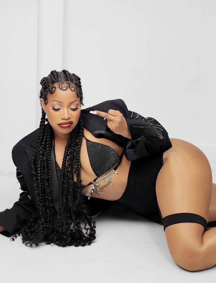 Sheebah Karungi performing live on stage in Kampala, Uganda after becoming a mother, showing her confidence and energy in the 2025 music scene.