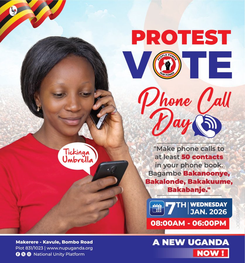 Bobi Wine of the National Unity Platform urges Ugandans to make phone calls encouraging friends and family to vote for change and protect their votes ahead of the January 15 Uganda election