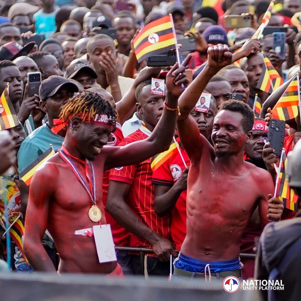 Young Ugandans gather peacefully to support political change ahead of the national elections.